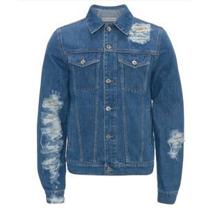 $ 789 JW Anderson JW Anderson Distressed Collared Button-Up Jacket SIZE LARGE